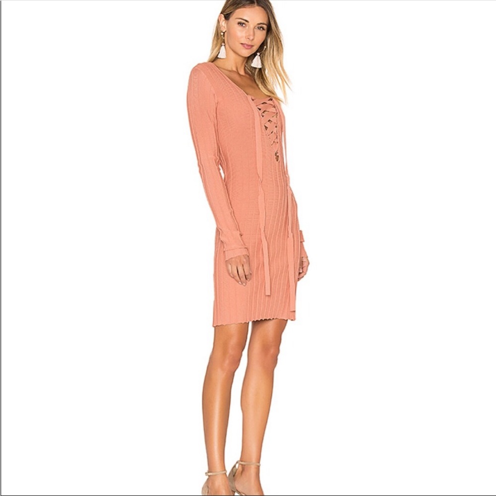 For love and Lemons Simone ribbed sweater dress size S knitz v lace up